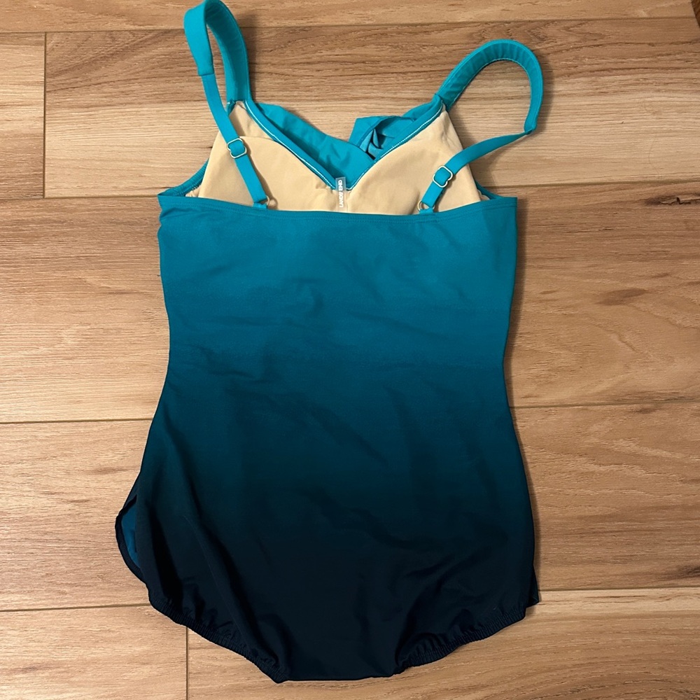 Lands End Turquoise to Teal One Piece Swimsuit - Picture 3 of 9